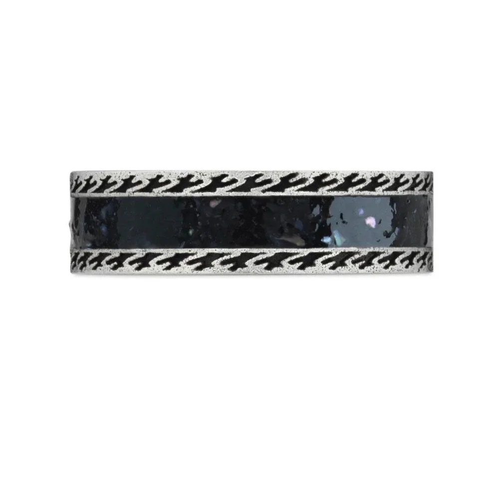 Gucci Interlocking GG 745573 Black Resin Sterling Silver 925 Ring Size 20 US 9